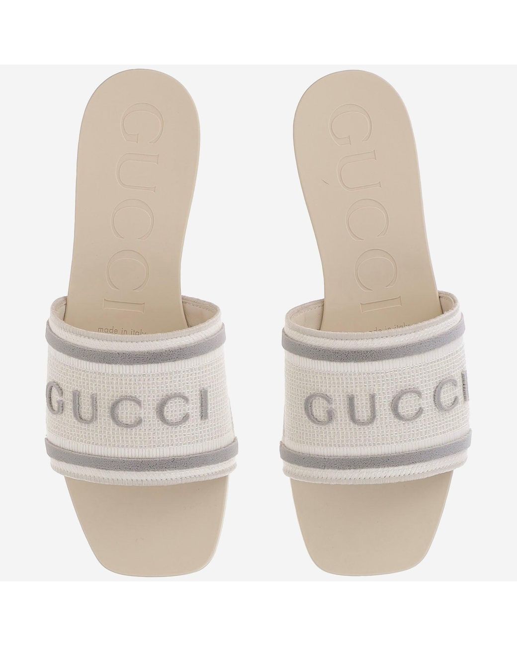 Gucci White Cotton Slider Sandals