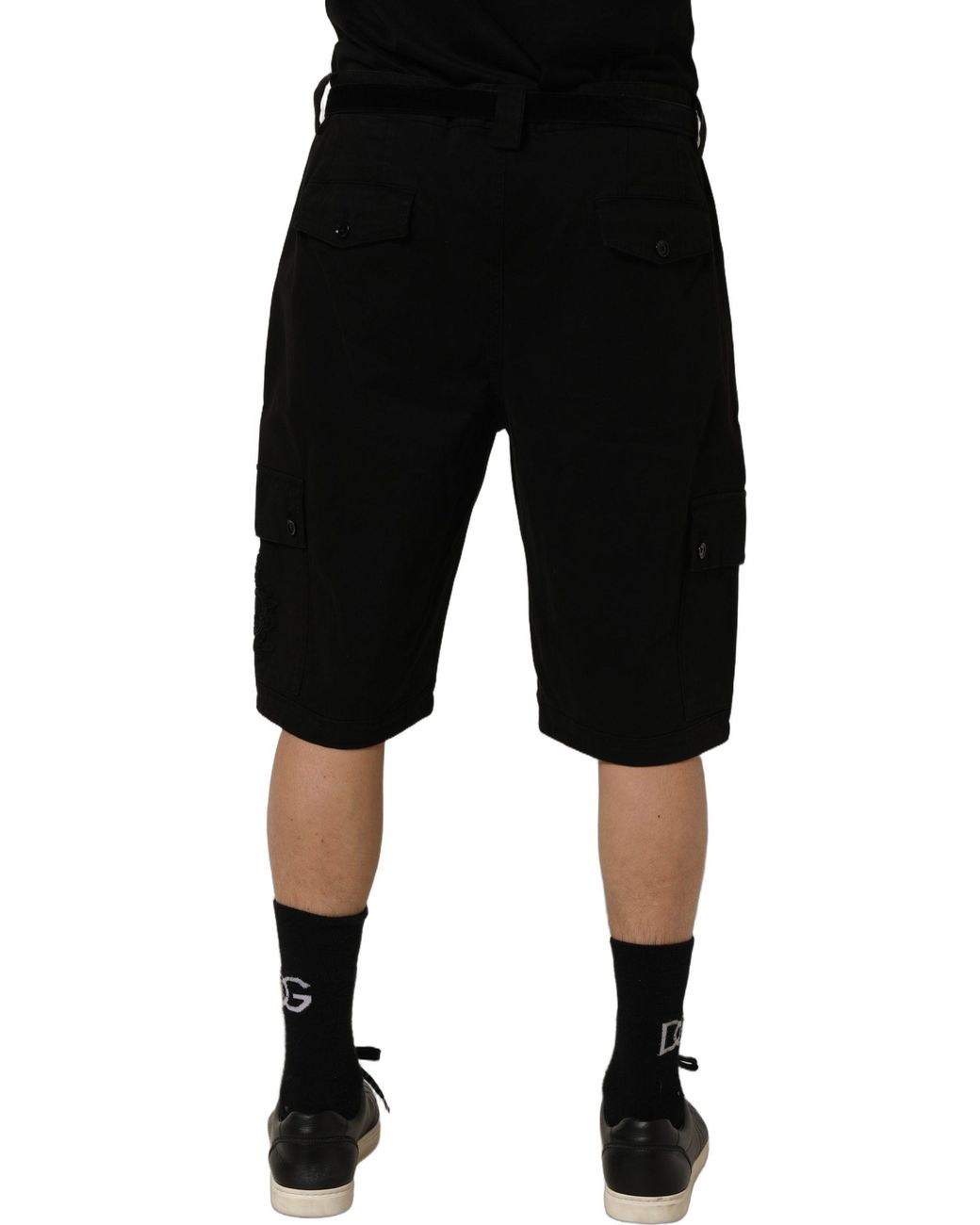Dolce & Gabbana Black Cotton Mid Waist Men Cargo Shorts for men