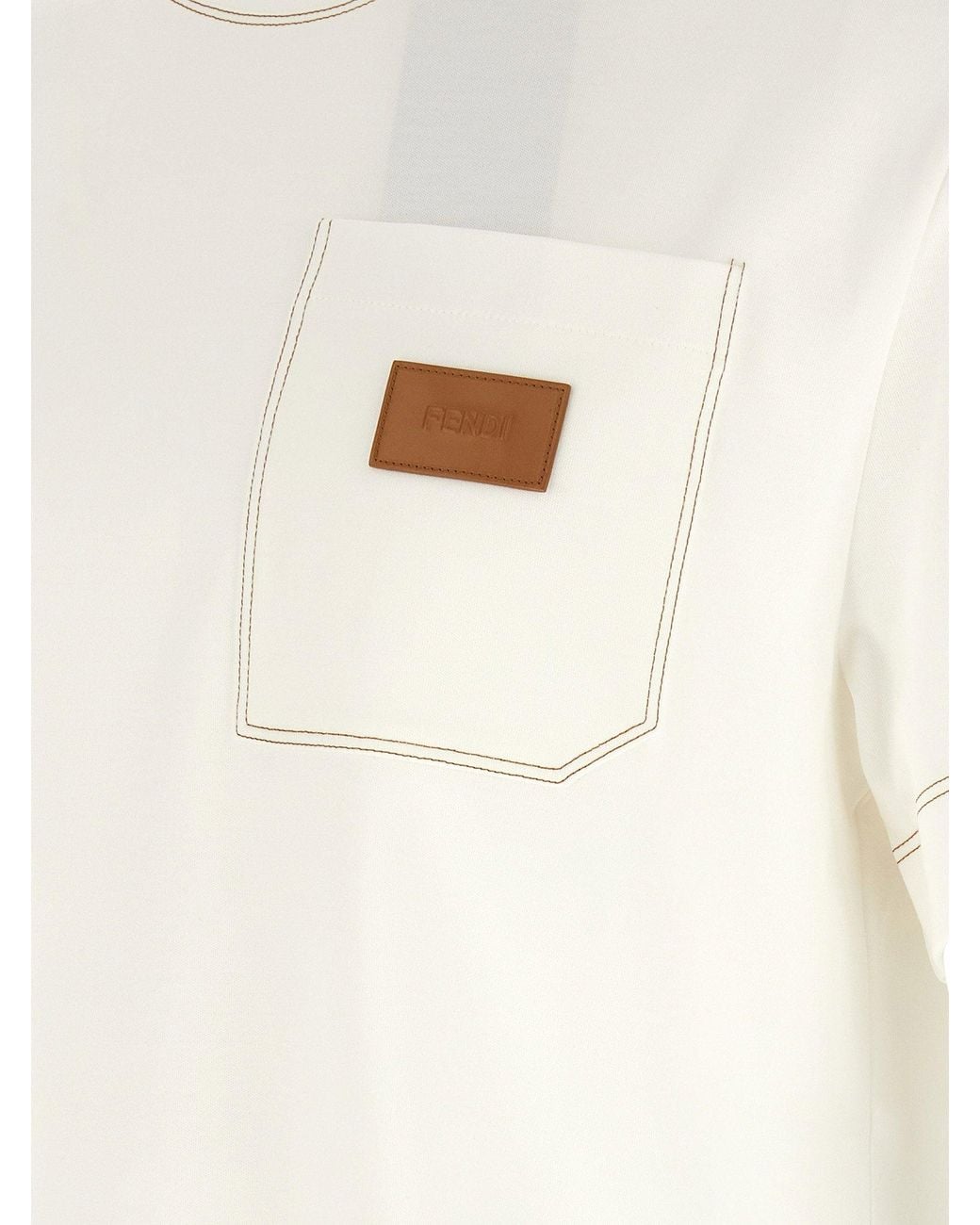 Fendi White Leather Patch Logo T-Shirt for men