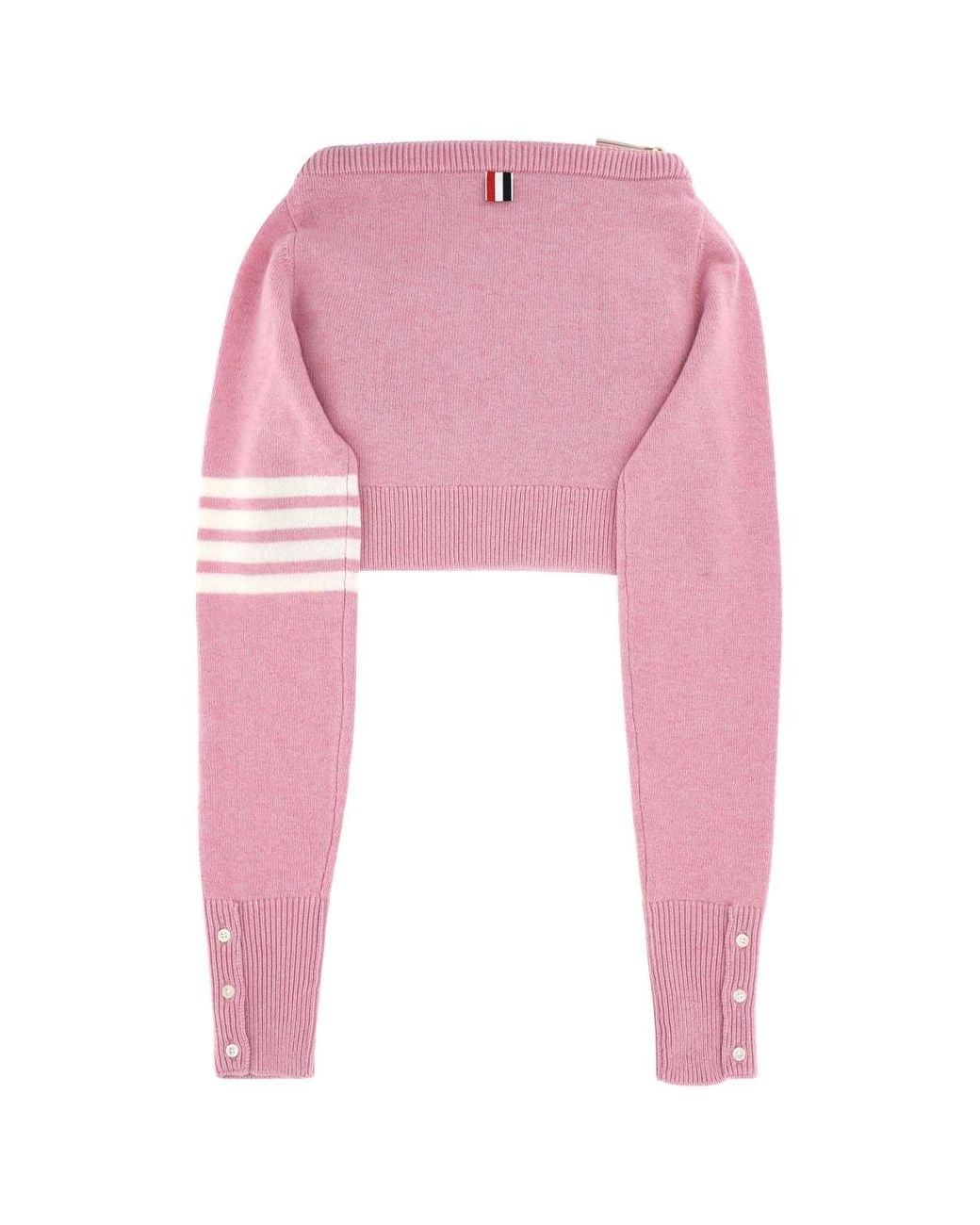Thom Browne Pink Thom Browne Cropped Merino Wool With Striped Trim Sweater