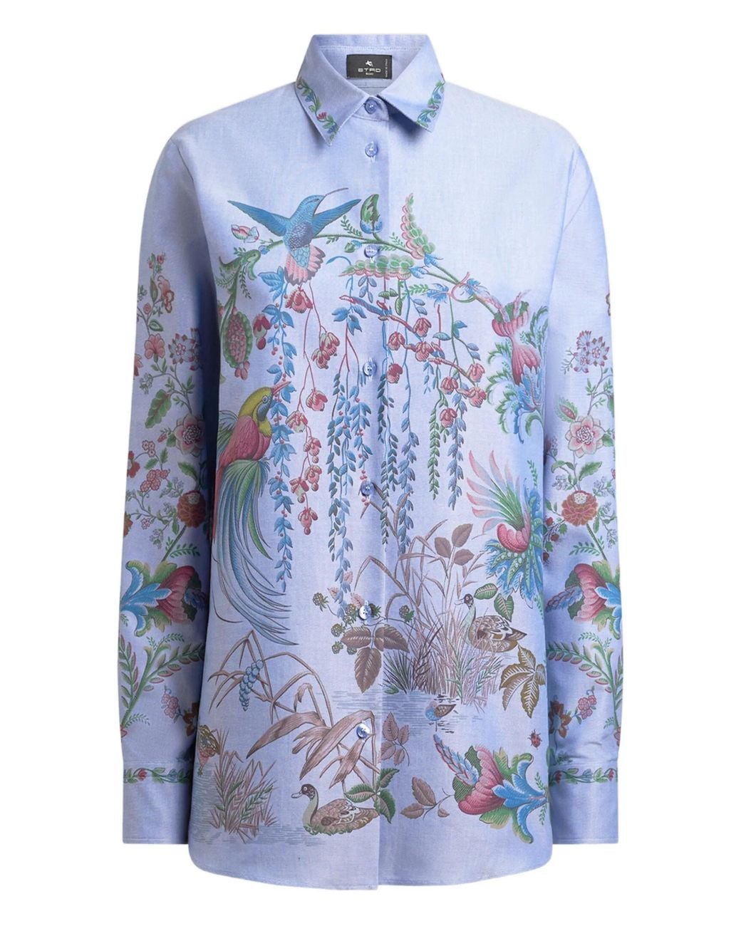 Etro Blue Printed Oxford Nude Cotton Shirt