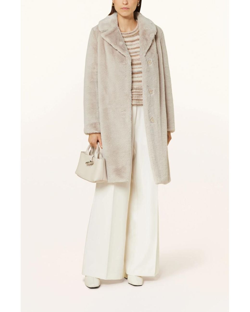 Herno Natural Faux Fur Coat,Cream Clothing