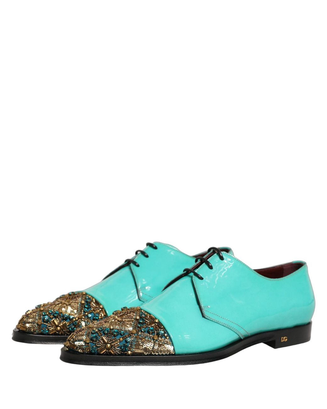 Dolce & Gabbana Blue Aqua Embellished Derby Dress Formal Shoes Leather for men