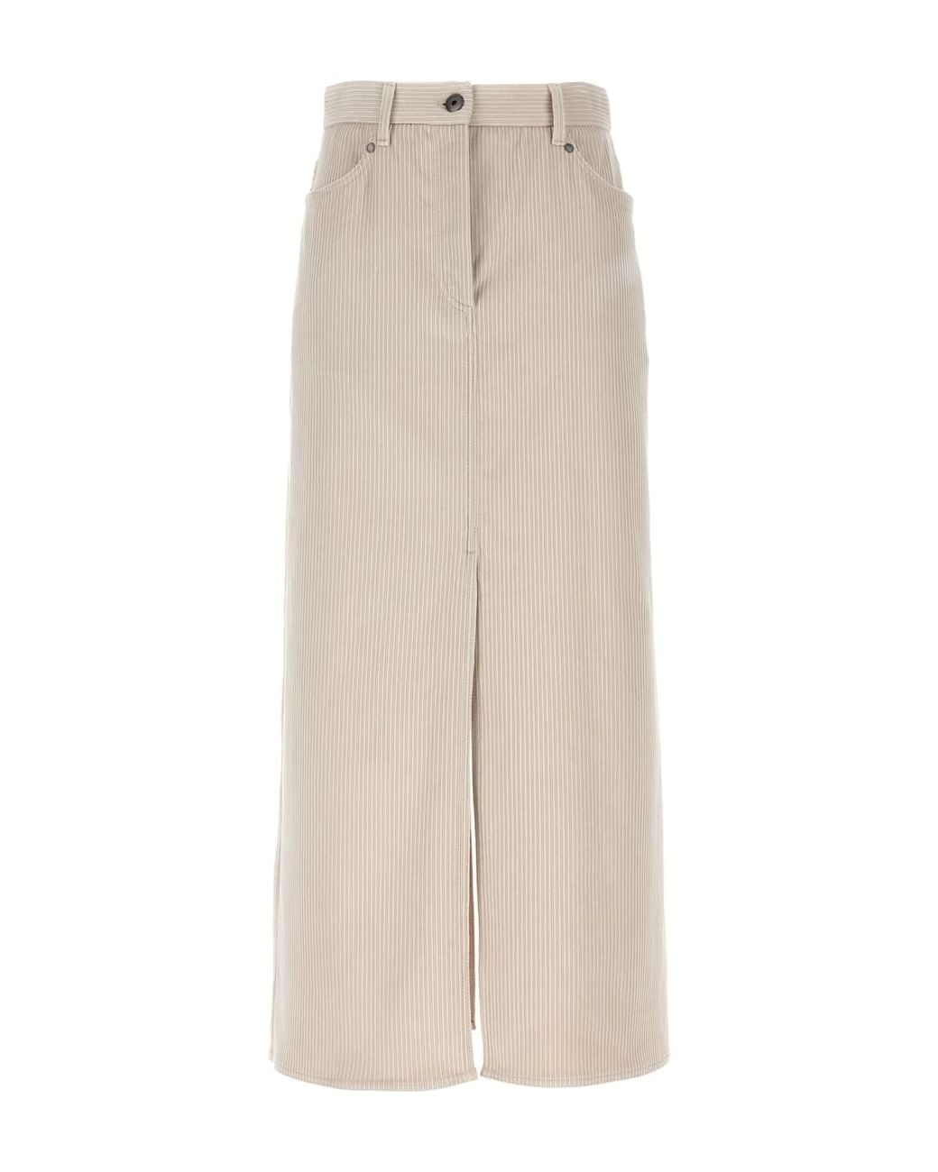 Brunello Cucinelli Natural Pinstripe Midi Skirt