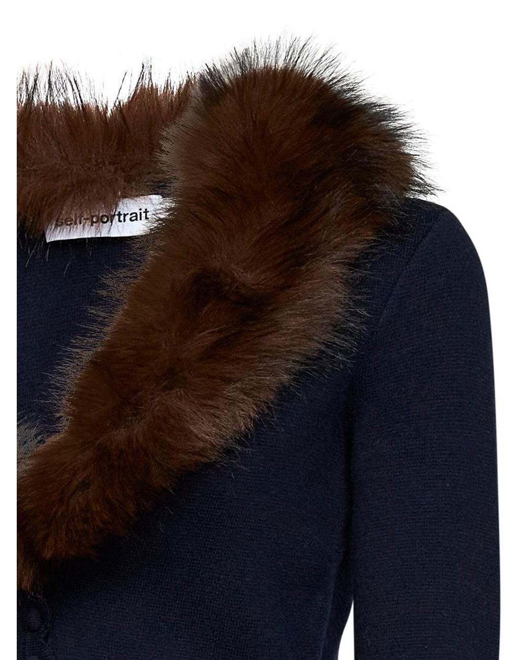 Self-Portrait Blue Cardigan With Faux-Fur Collar Wool-Blend Cardigans
