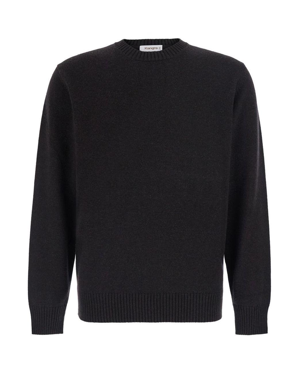 Kangra Black Crewneck Sweater Wool-Cashmere Blend Tops for men