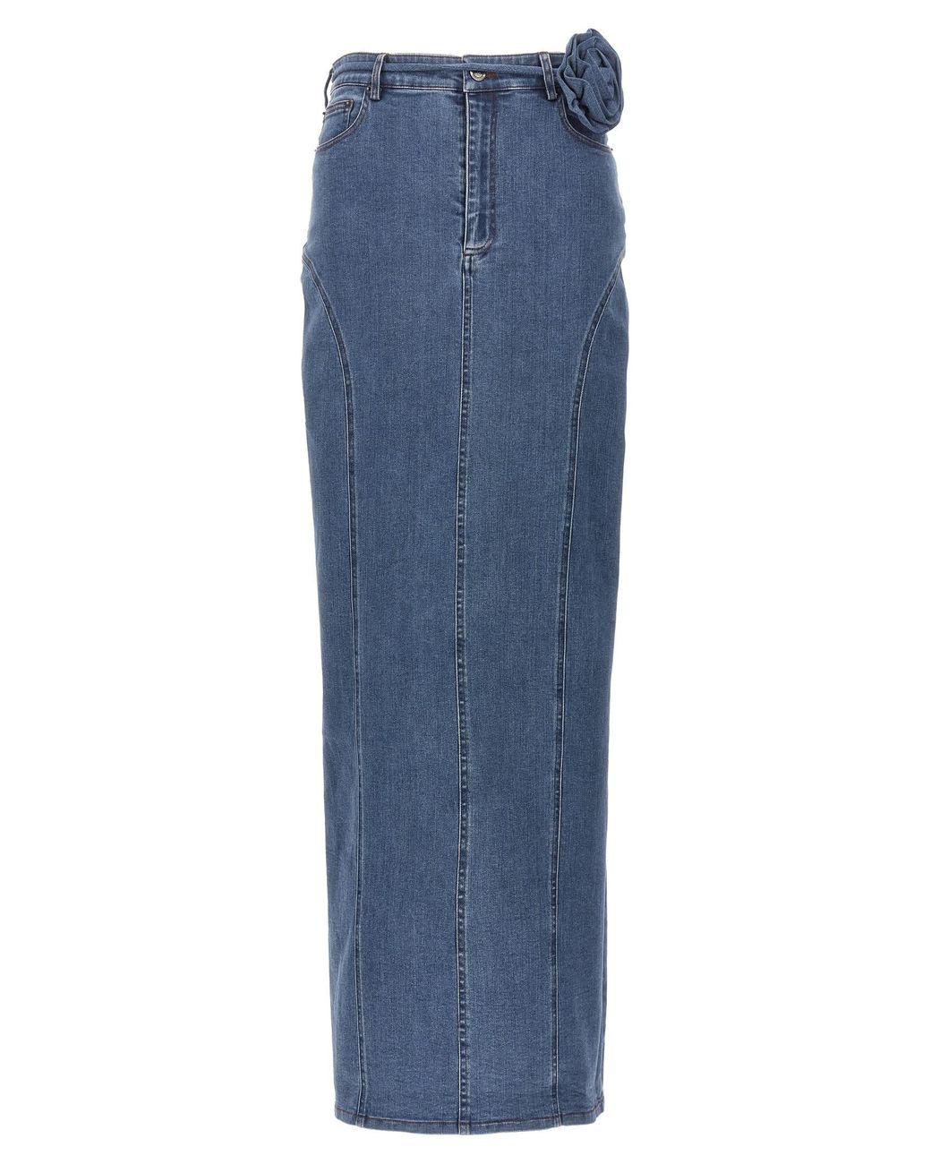 ROTATE BIRGER CHRISTENSEN Long Skirt With Flowered Belt Denim