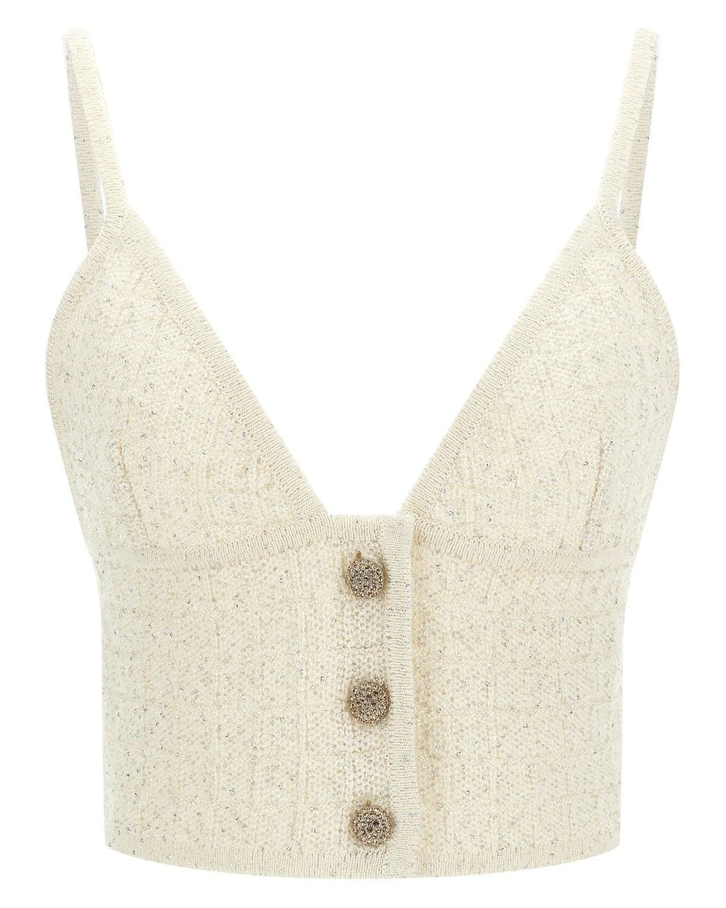 Alessandra Rich Natural Micro-Sequin Knit Tank Top