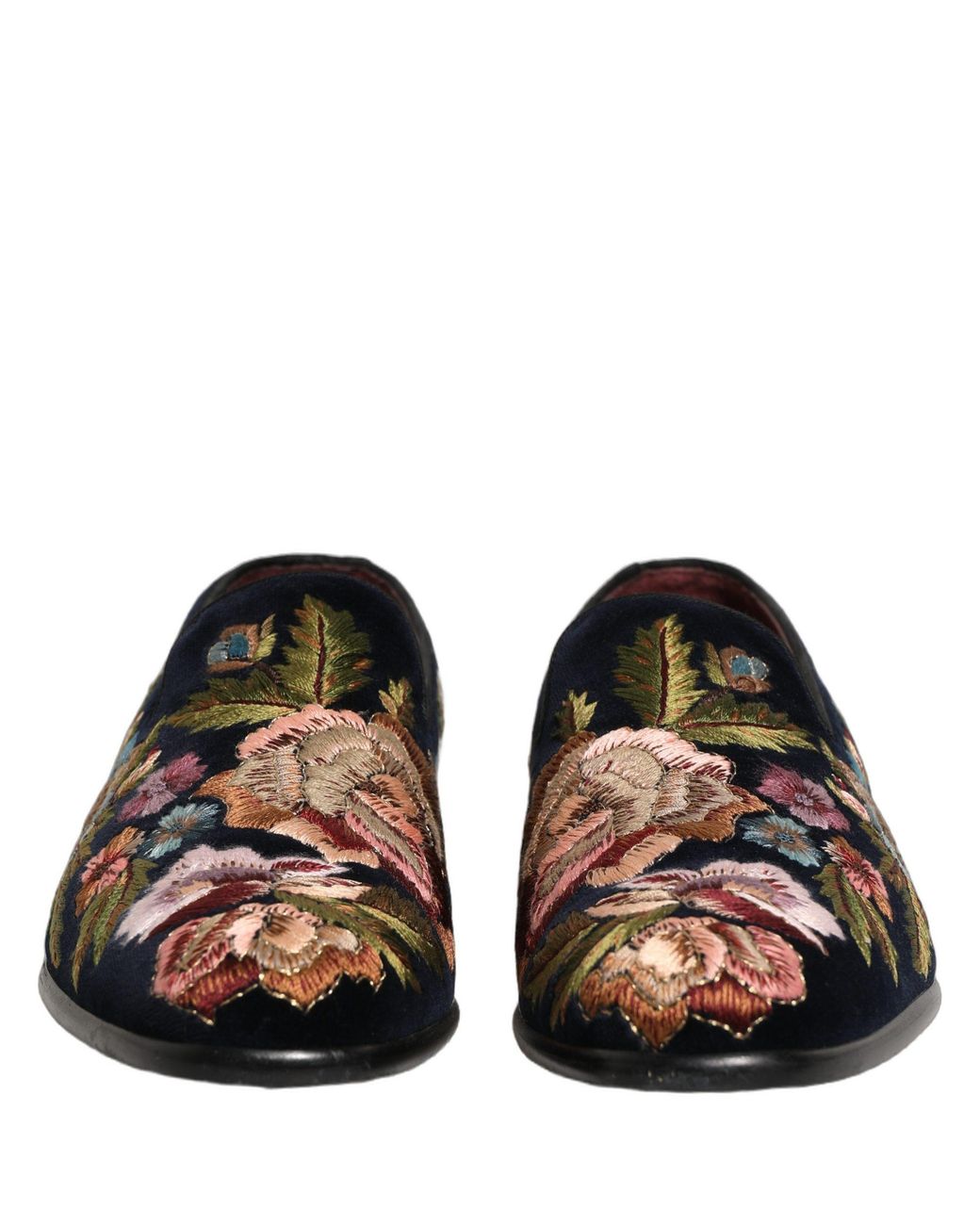 Dolce & Gabbana Black Velvet Floral Embroidery Loafers Shoes Leather for men