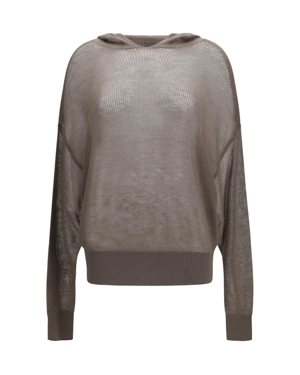 Rick Owens Gray Semi-Sheer Knit Hoodie Kashmir/Capra Hircus Knitwear