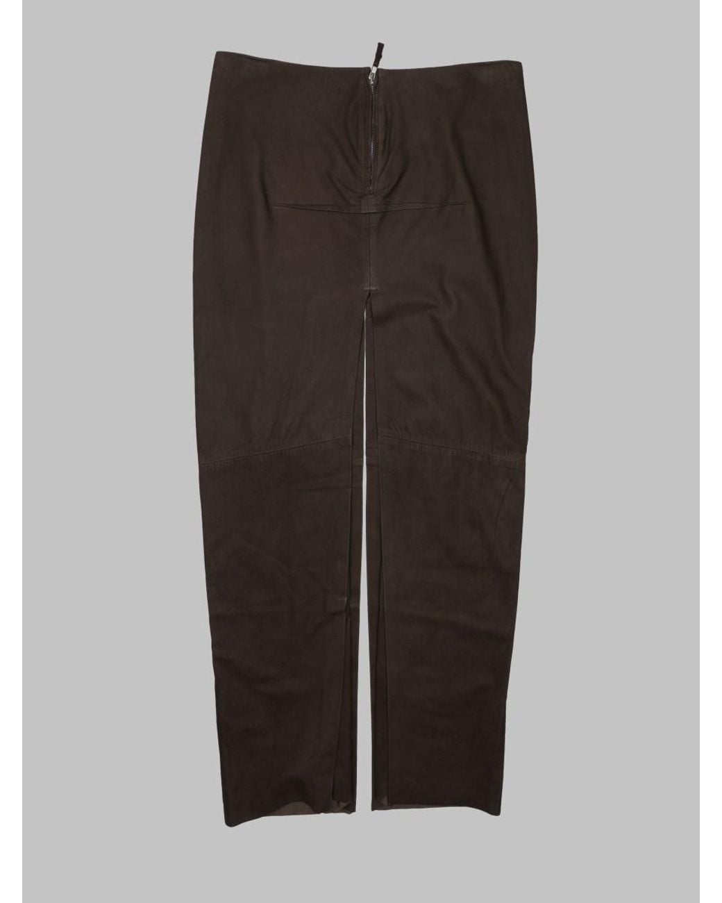 Rick Owens Brown Sliced Leather Skirt Lamb Trousers