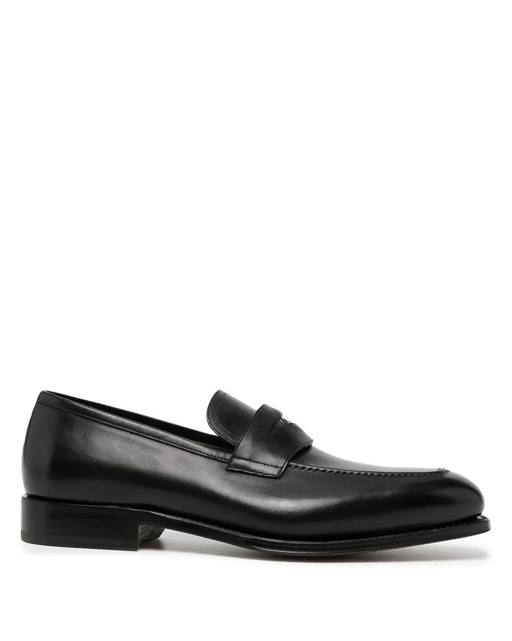 Ferragamo Black Tramezza Leather Penny Loafers for men