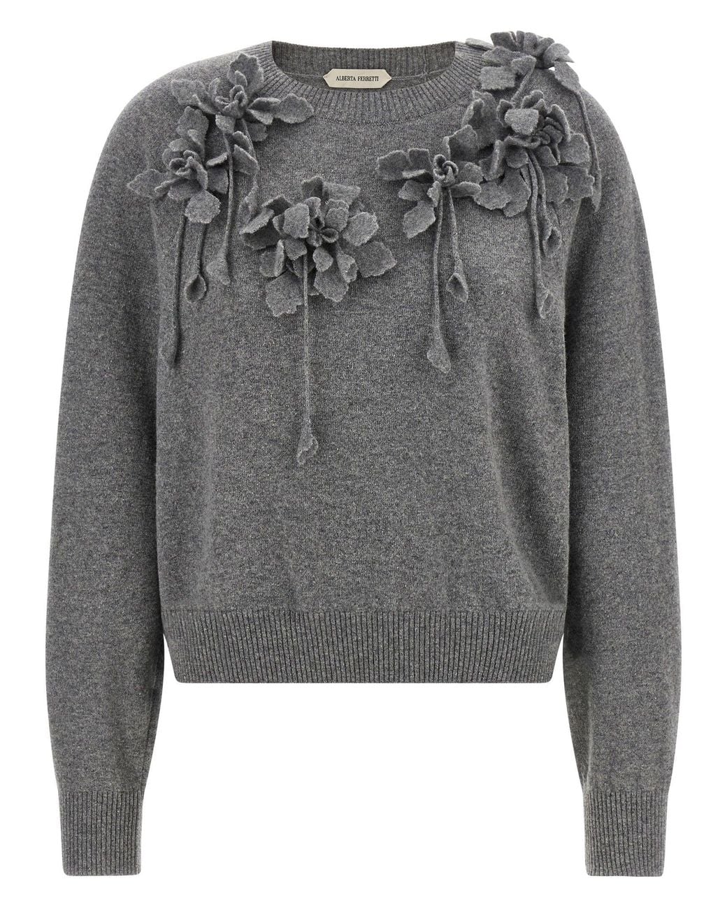 Alberta Ferretti Gray 3D Embroidered Floral Sweater