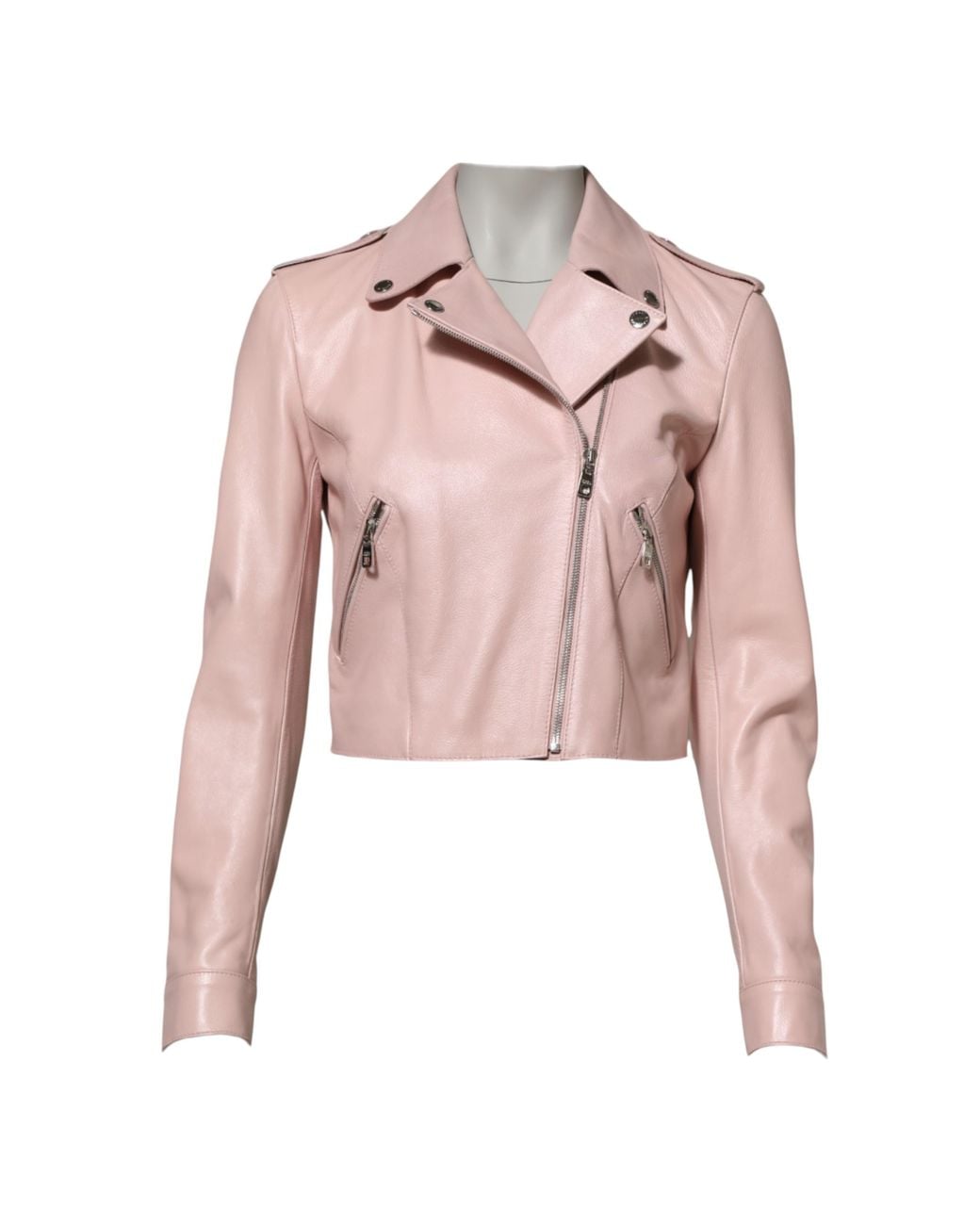 Dolce & Gabbana Pink Light Collar Leather Biker Jacket Taurus Clothing