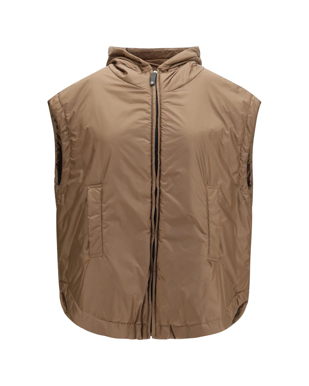Max Mara Brown Hooded Padded Vest Outer: Polyester Puffer Jackets