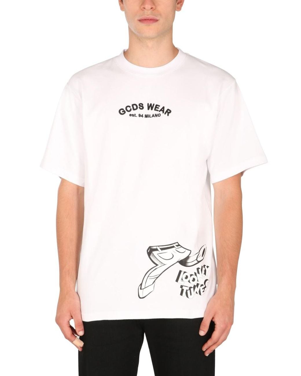 Gcds White Looney Tunes Print T-Shirt Cotton T-Shirts for men