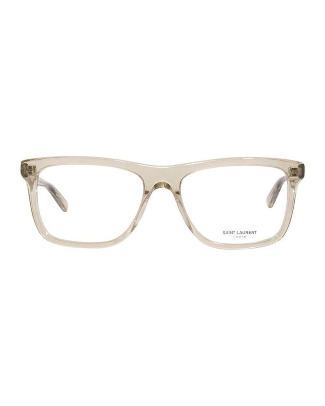 Saint Laurent Metallic Eyeglasses Square Full Rim, Transparent Frame And Clear Demo Lenses Lens Sl481003 for men