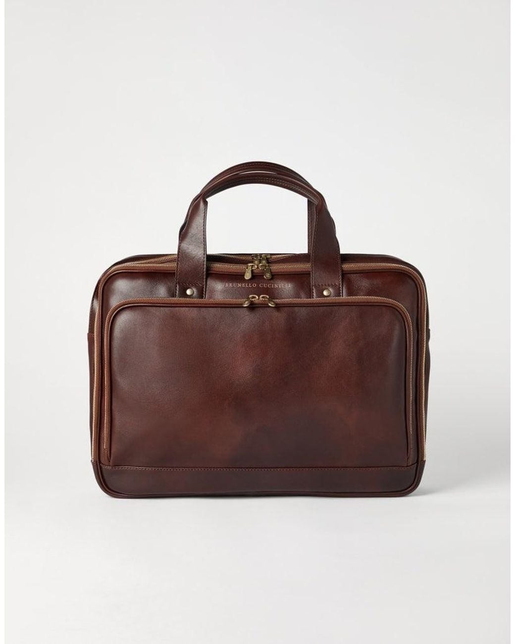 Brunello Cucinelli Brown Leather Briefcase Bag for men
