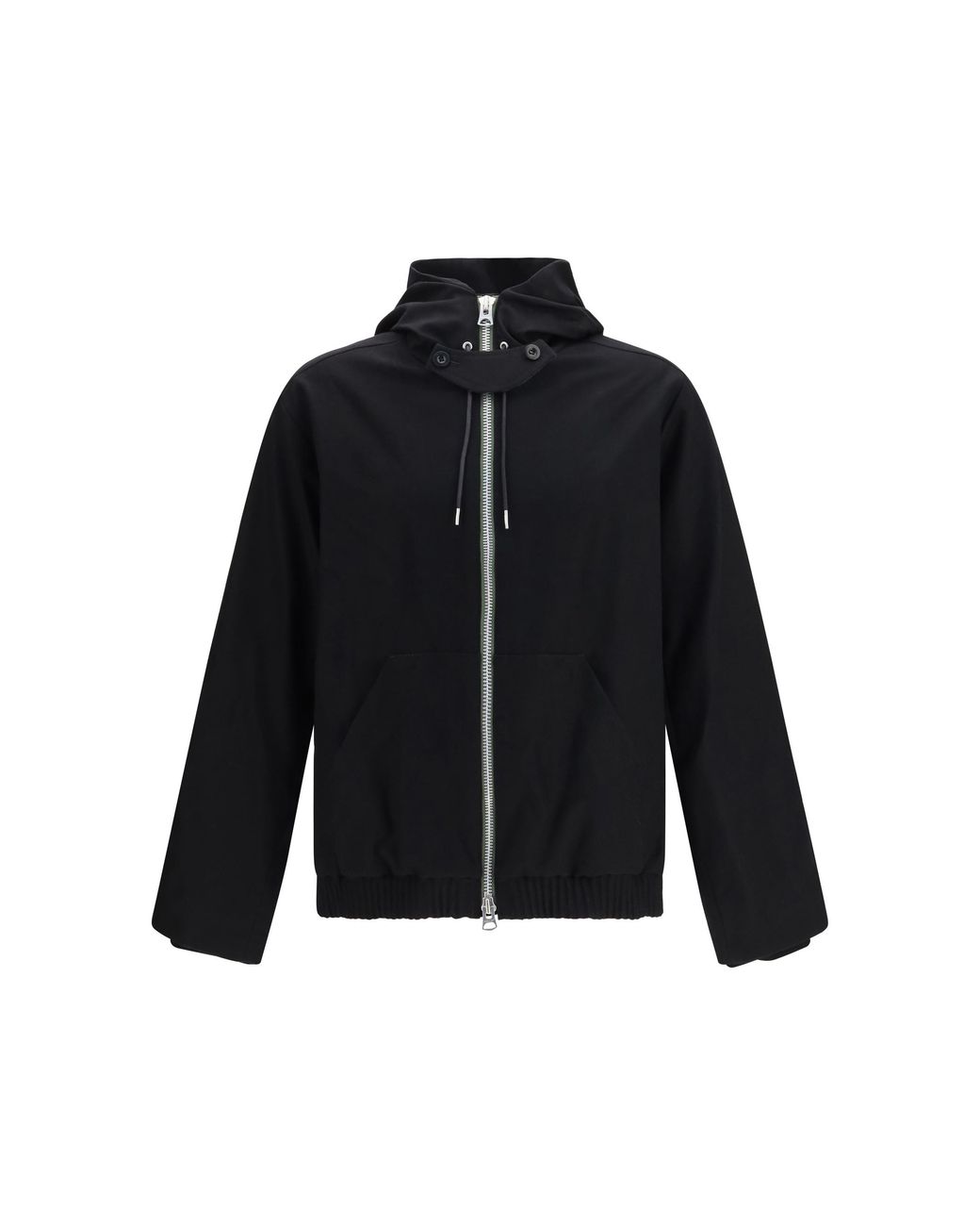 Sacai Black Hooded Flannel Jacket Merino Wool Ovis Aries Sweatshirts for men