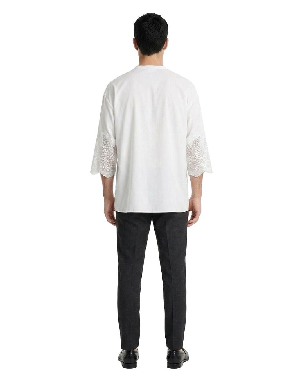 Dolce & Gabbana White Dolce & Gabbana Lace-Trimmed Cotton Shirt for men