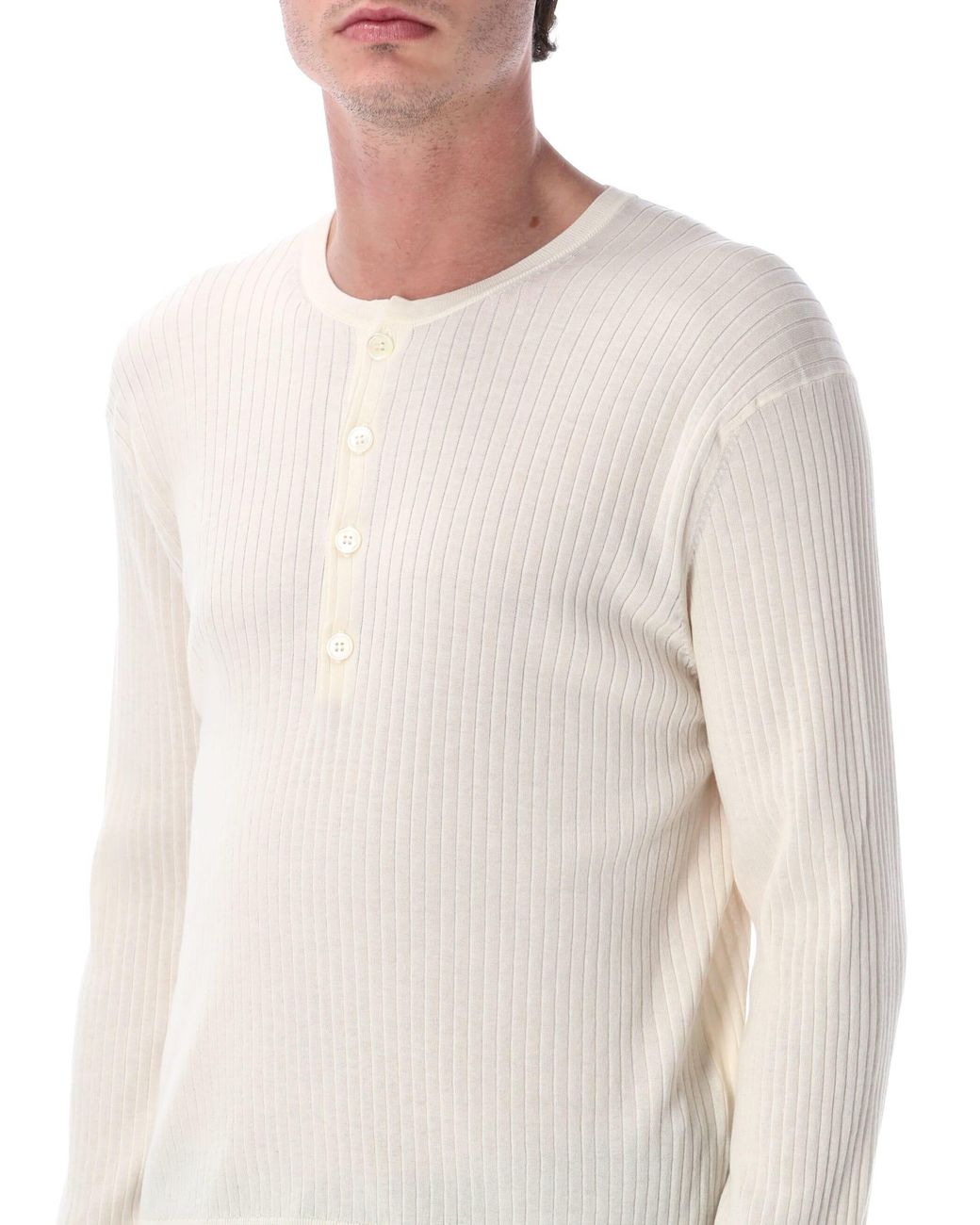Our Legacy Fine Henley Cotton Crepe Sweater in Blue for Men | Lyst