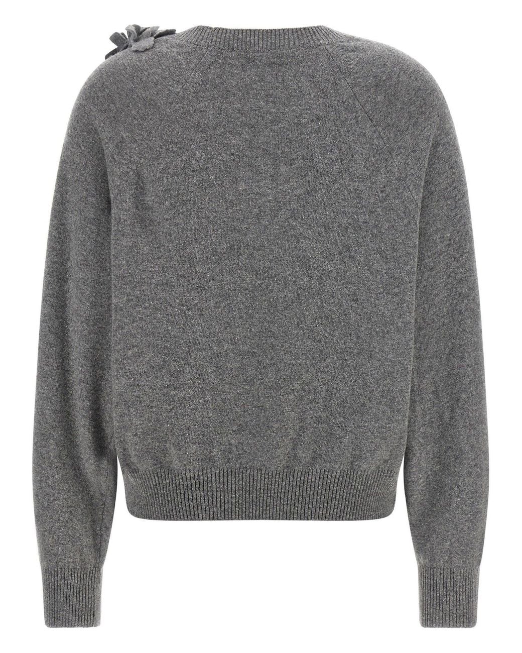 Alberta Ferretti Gray 3D Embroidered Floral Sweater