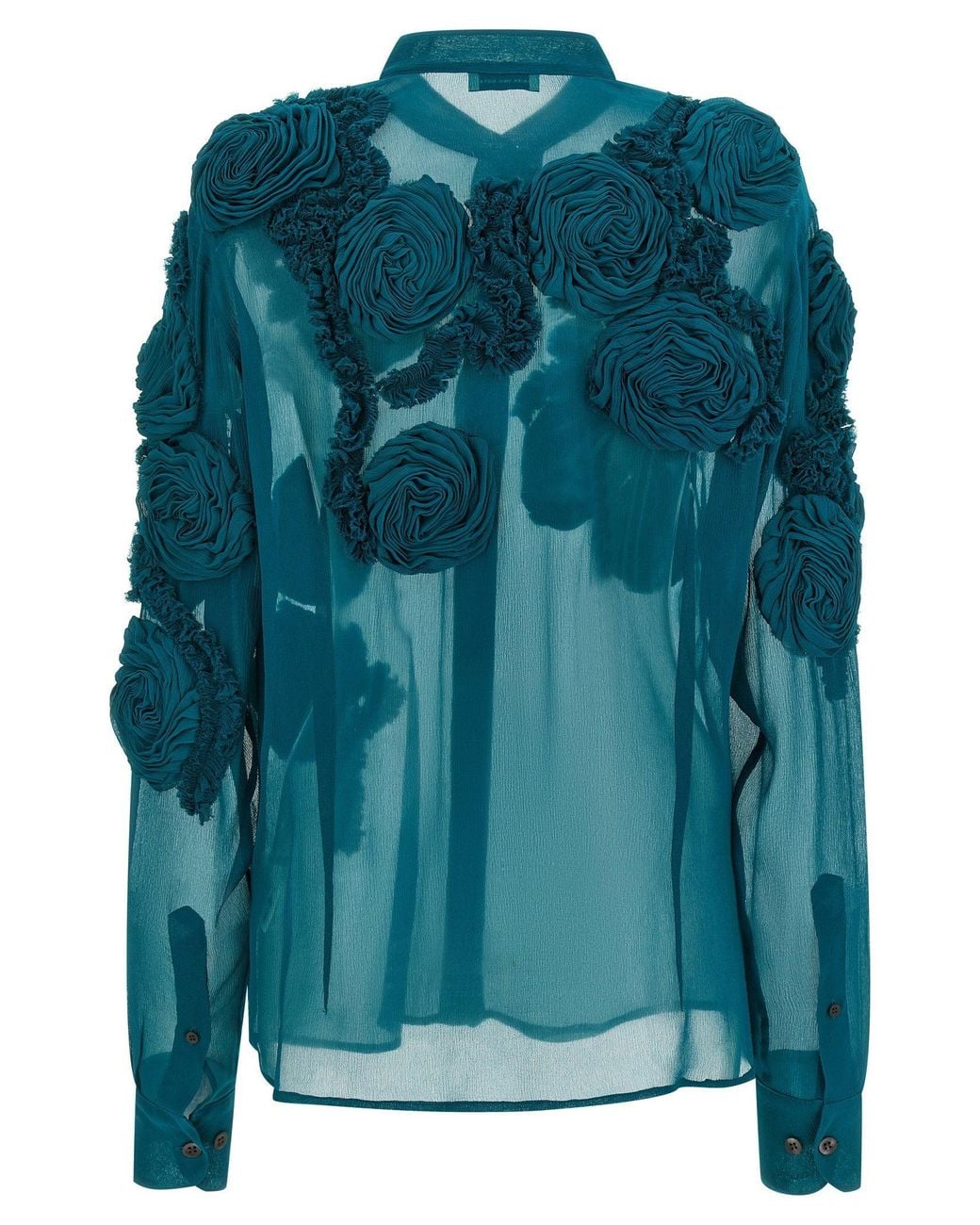 Dries Van Noten Green 3D Floral Appliqué Shirt
