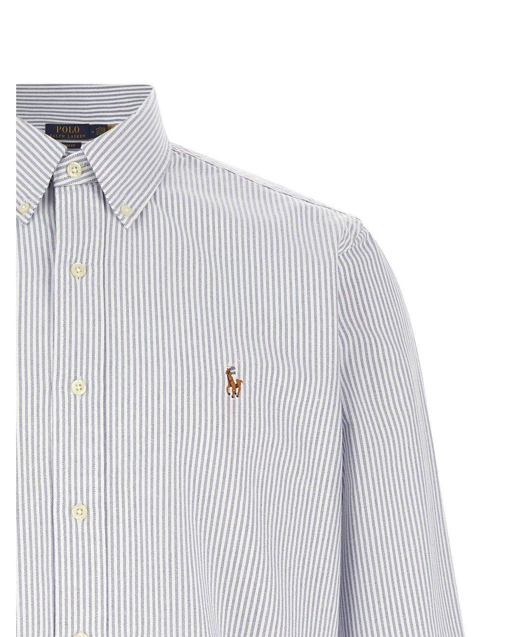 Polo Ralph Lauren White Striped Oxford Cotton Shirt for men