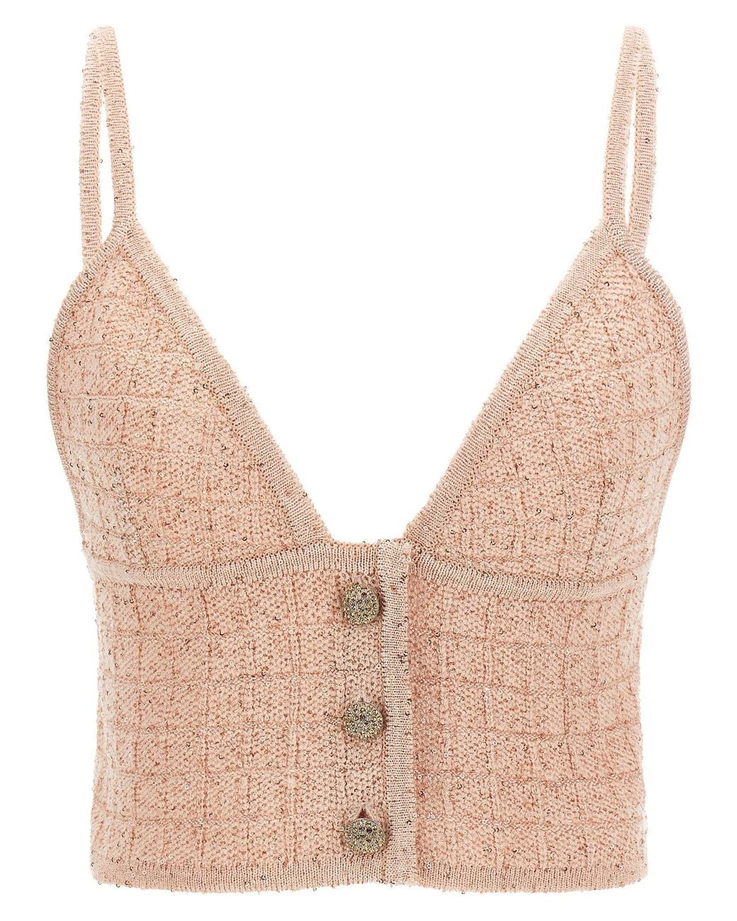 Alessandra Rich Natural Sequin-Embellished Wool Blend Tank Top