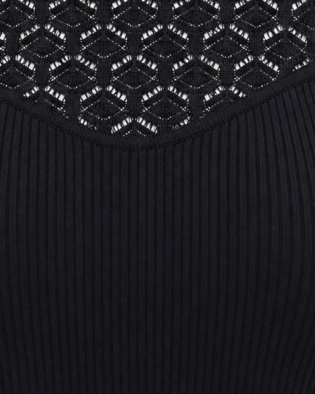 Patrizia Pepe Black Sleeveless Ribbed Lace Top Main Fabric: Polyamide Sweater