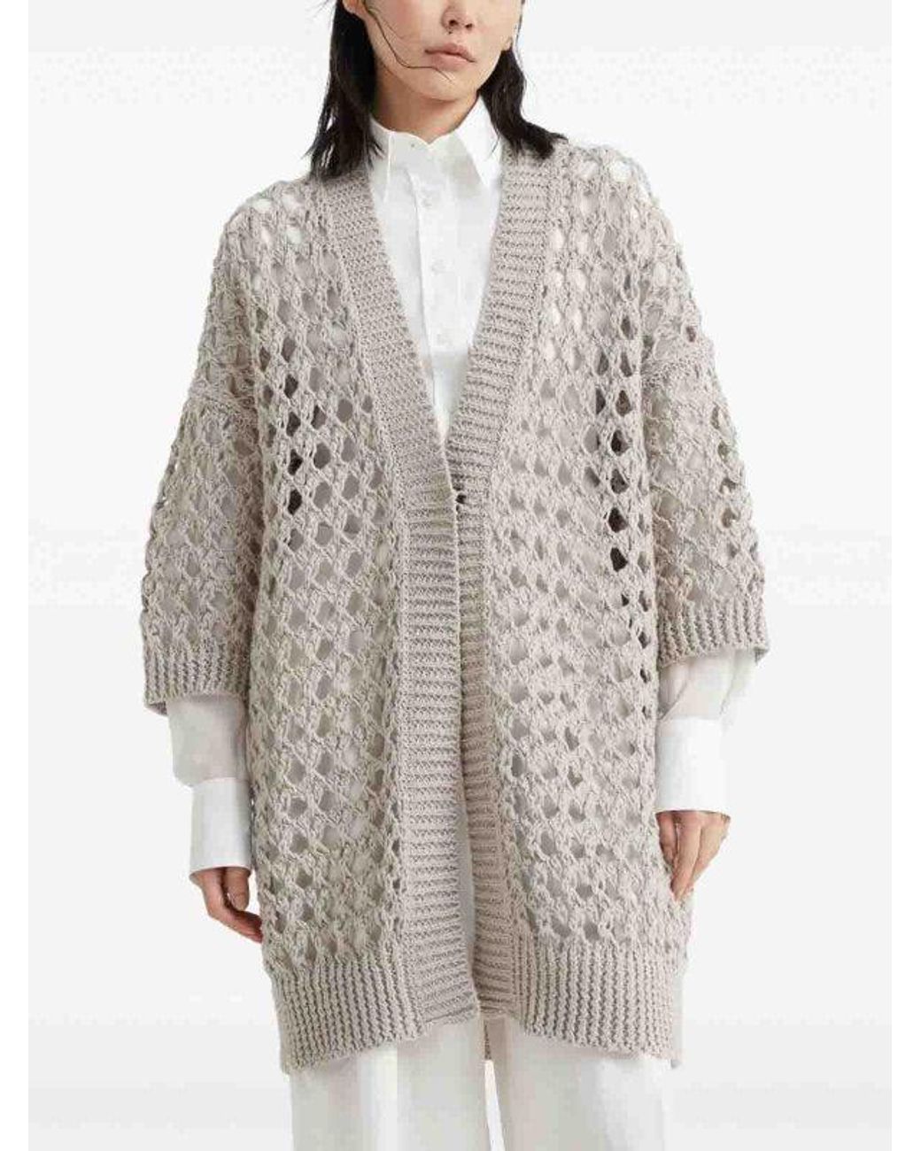 Brunello Cucinelli White Light Openwork Sweater
