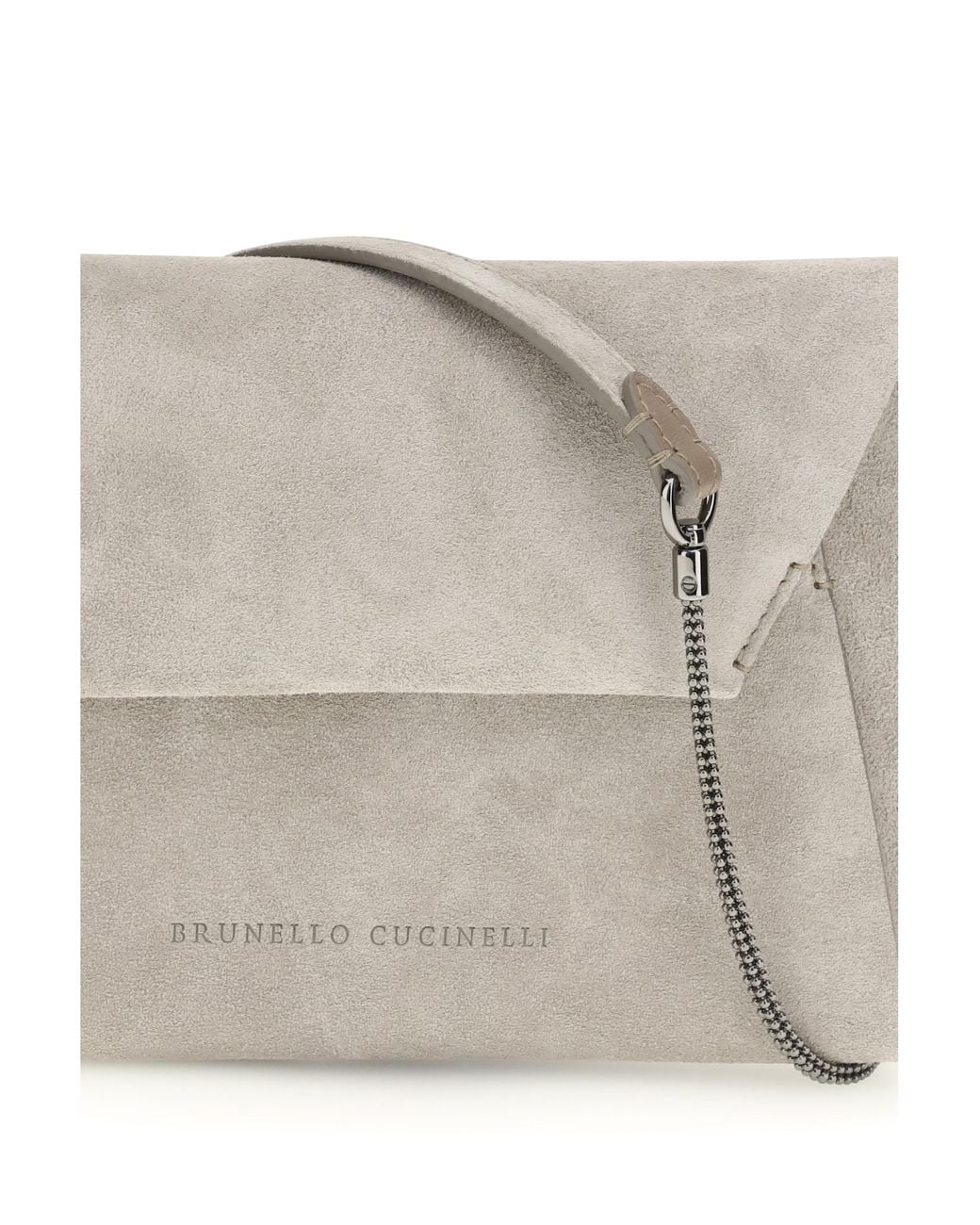 Brunello Cucinelli Gray Clutch Bag Bc Duo Suede Calf Leather