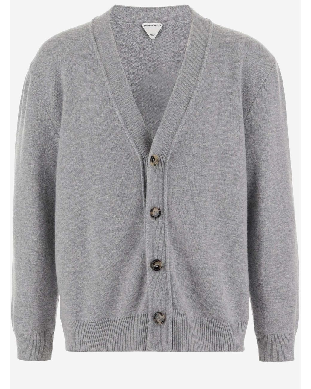 Bottega Veneta Gray Cashmere Blend Cardigan With V-Neck for men