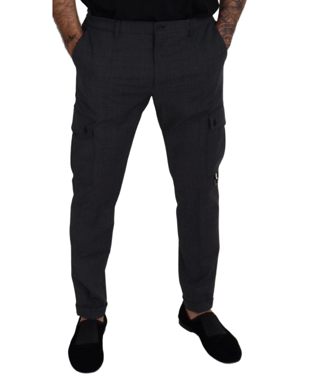 Dolce & Gabbana Black Elegant Checkered Slim Fit Cargo Pants for men