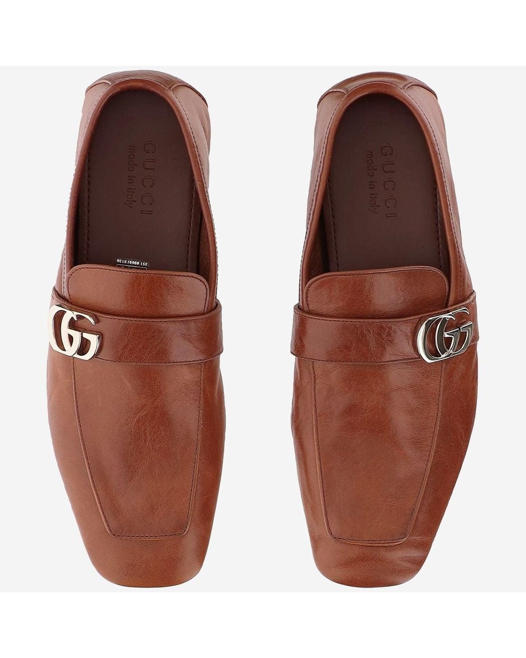 Gucci Brown Leather Loafers With Logo for men