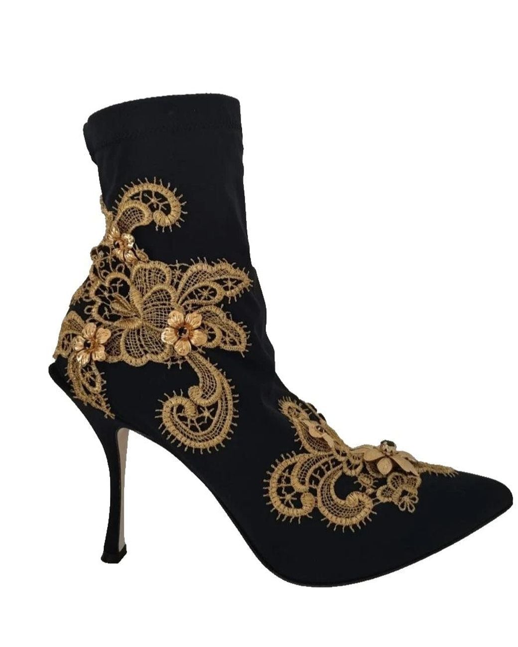 Dolce & Gabbana Black Dolce & Gabbana-Embroidered Crystal Ankle Boot