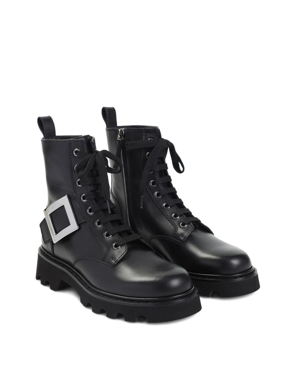 Roger Vivier Black Smooth Leather Ankle Boots With Lace-Up Closure