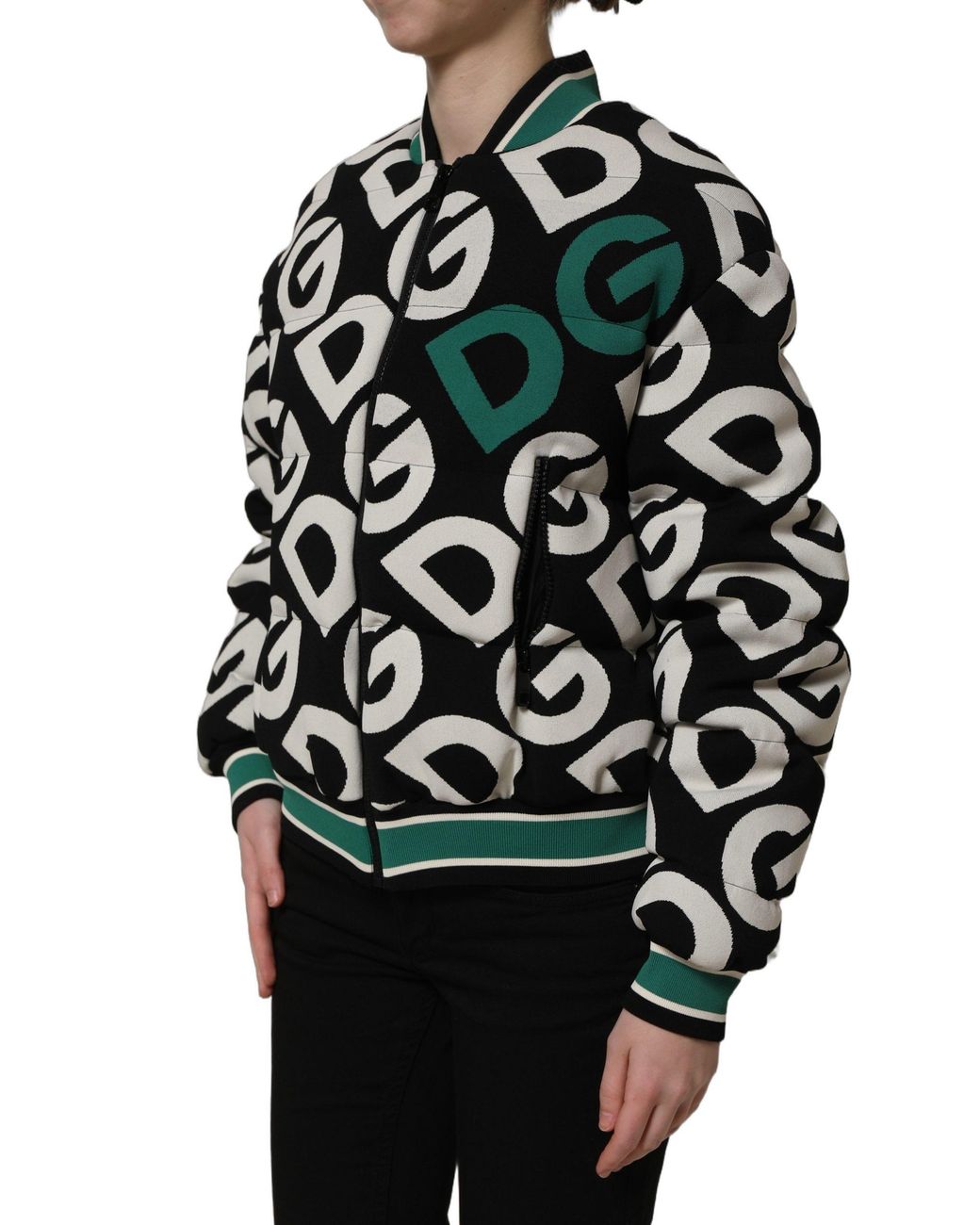Dolce & Gabbana Green Logo Full Zip Bomber Jacket Polyester Viscose Clothing