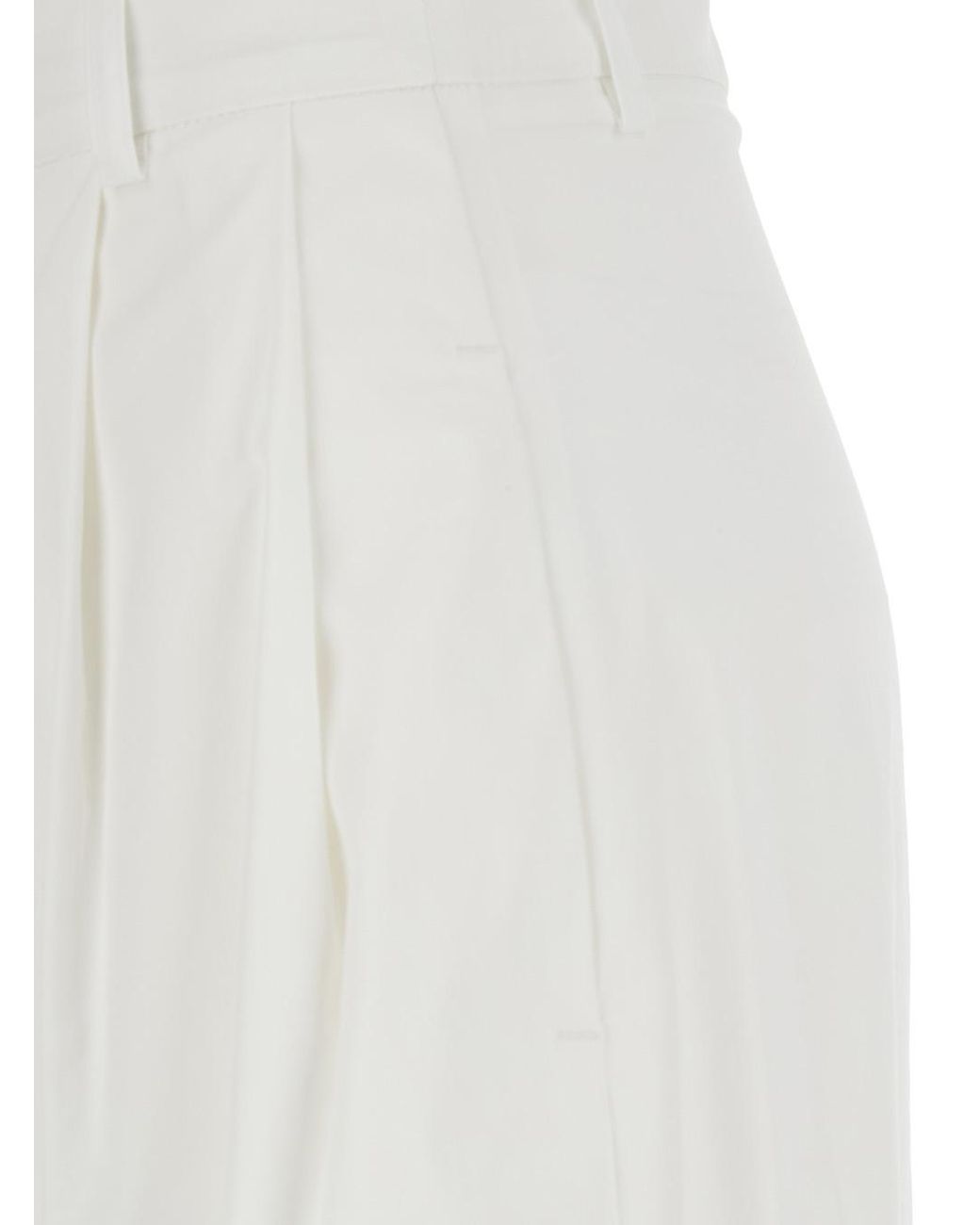 Le Plain White Popleine Pince Pants With Pleats And Pockets For Trousers