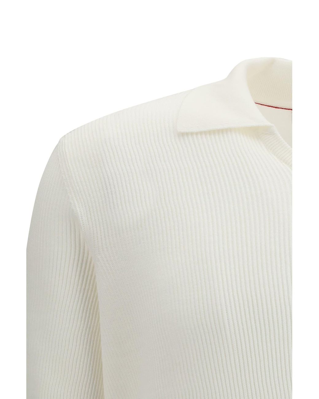 Brunello Cucinelli White Ribbed Polo Shirt for men