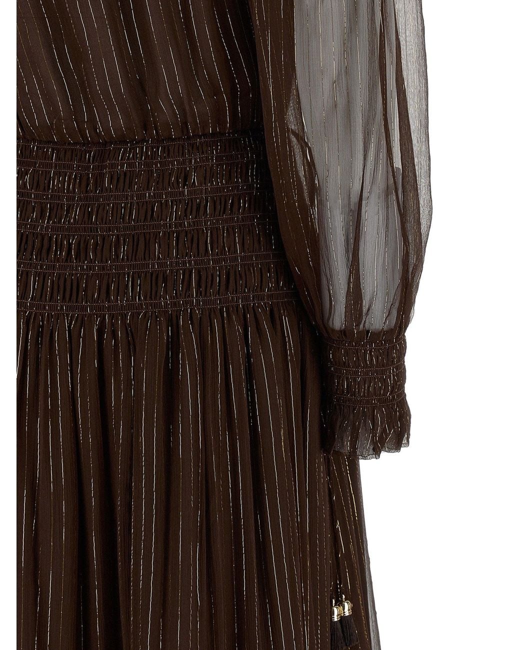 Self-Portrait Brown Off-Shoulder Georgette With Lamé Dress