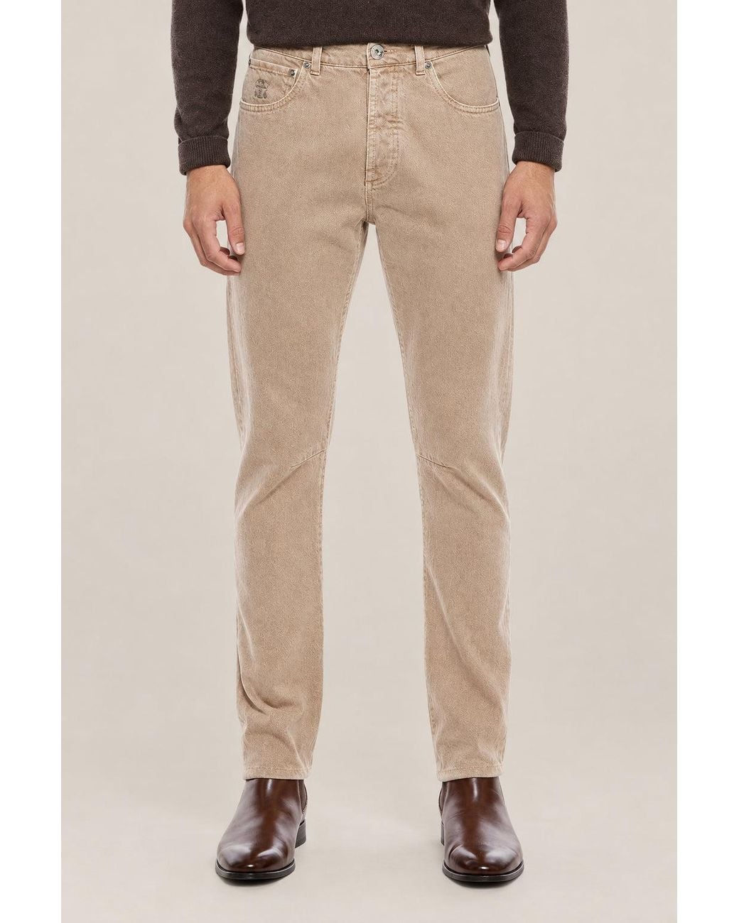 Brunello Cucinelli Natural Desert Casual Straight Leg Pants for men