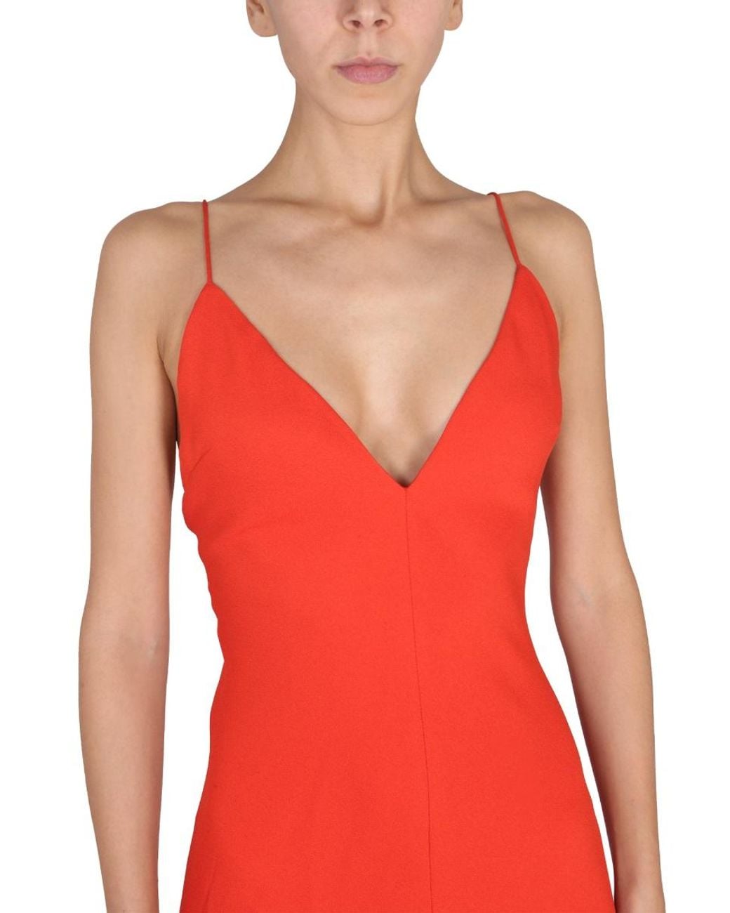 Stella McCartney Red Maxi V-Neck Dress Viscose