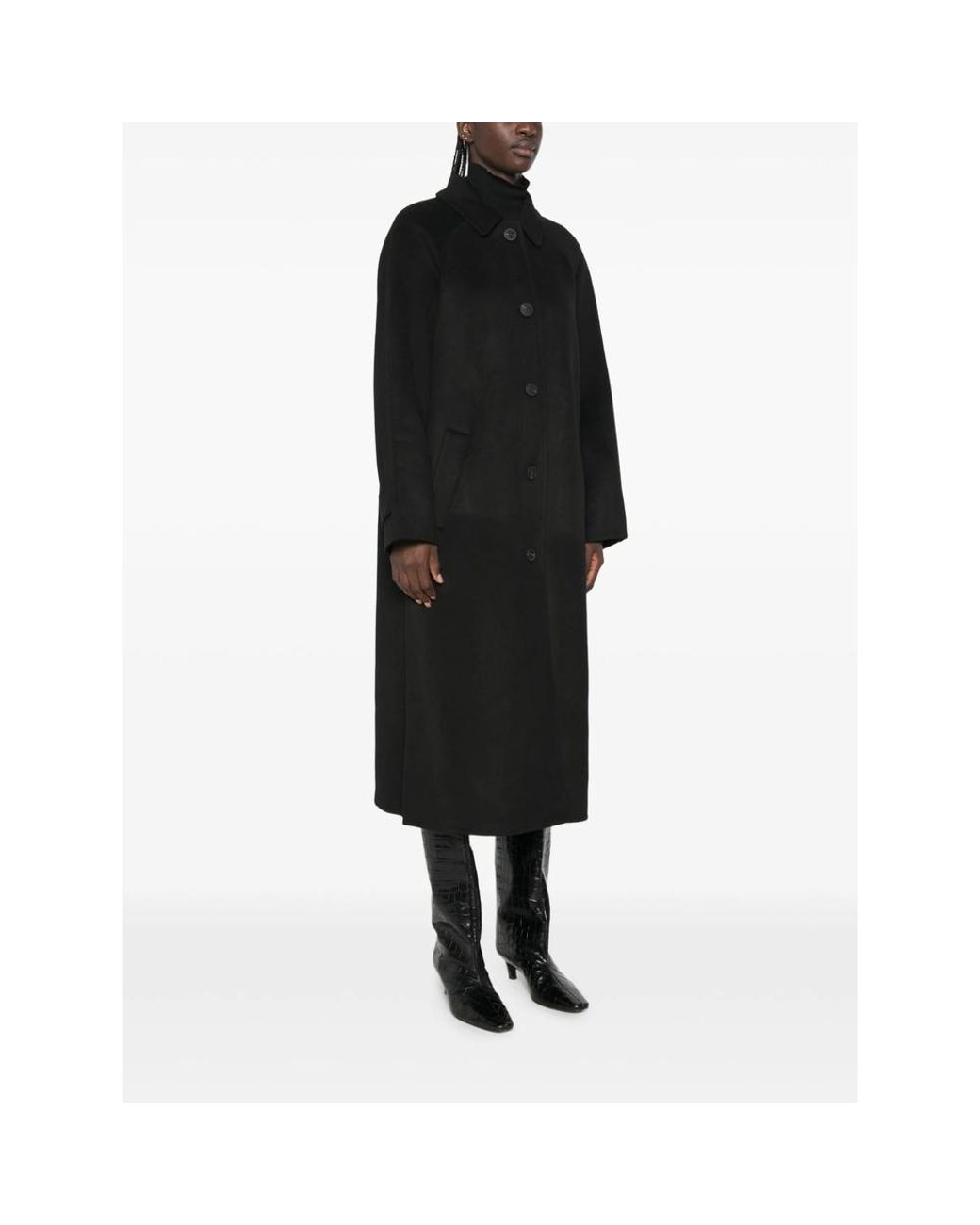 The Dynamis Studio Black Raglan-Sleeve Button-Down Coat