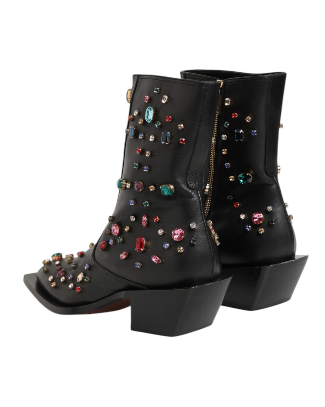 Dolce & Gabbana Black Gem Embellished Leather Ankle Boots for men