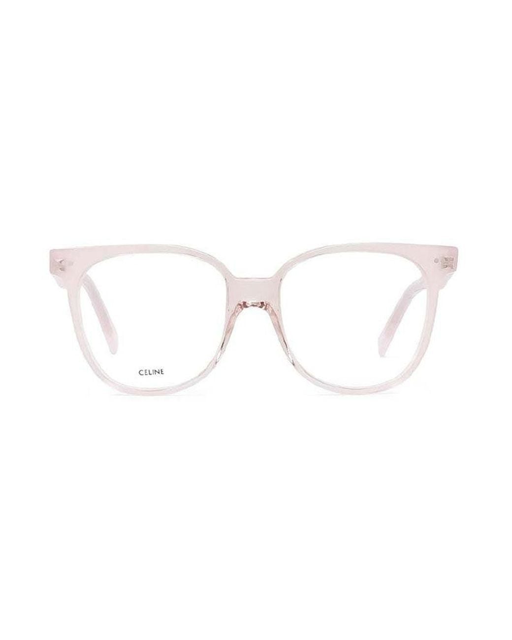 Céline White Eyeglasses Square Full Rim, Shiny Rose Frame And Clear Demo Lenses Lens Cl5010In072