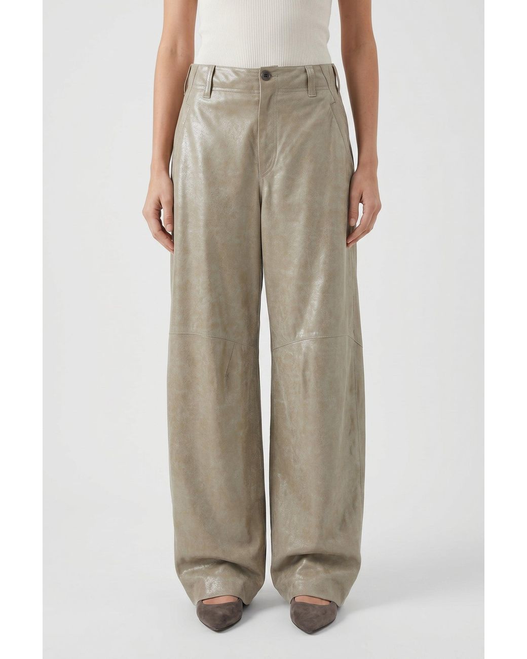 Brunello Cucinelli Natural Light Khaki Leather Trousers