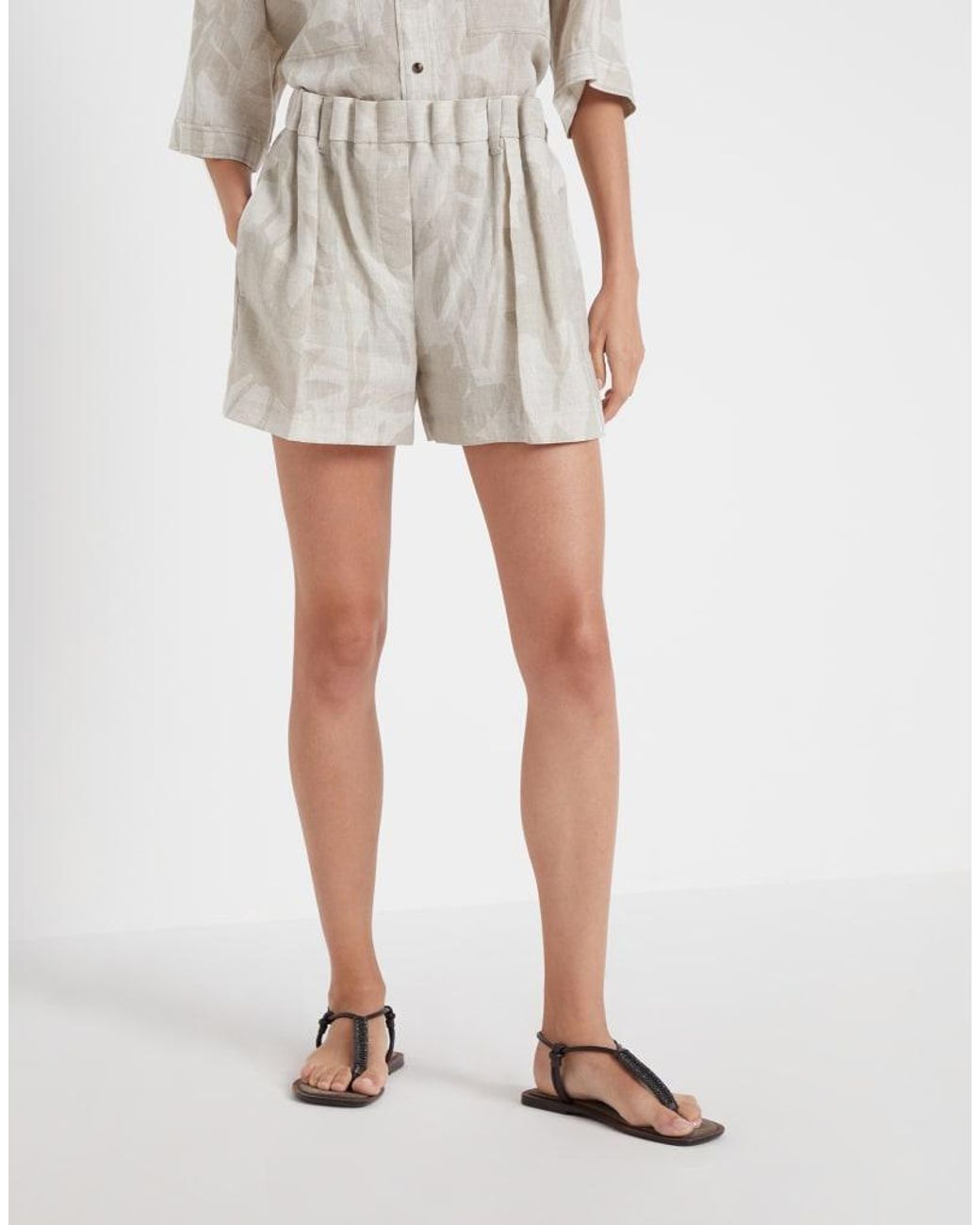 Brunello Cucinelli White Linen Pleated Shorts