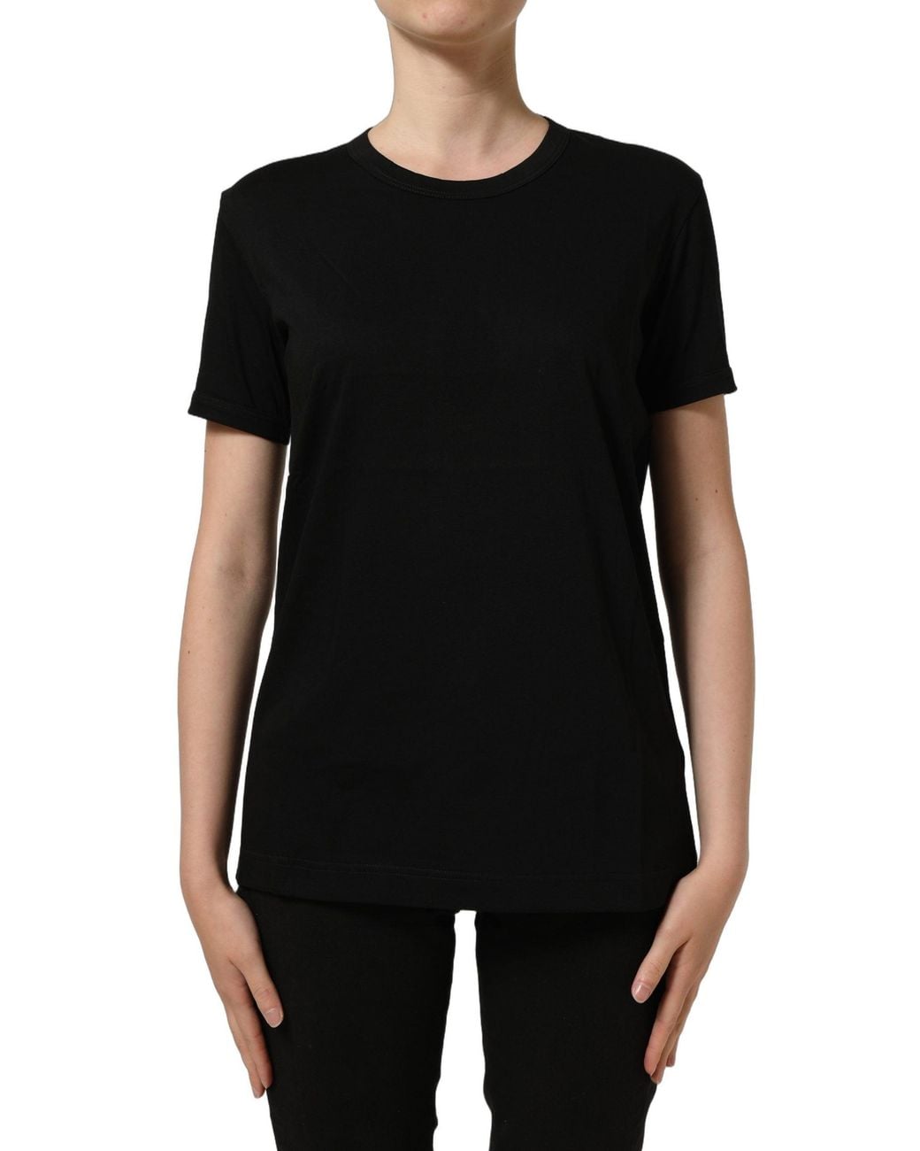 Dolce & Gabbana Black Dolce & Gabbana Logo-Embroidered Cotton T-Shirt
