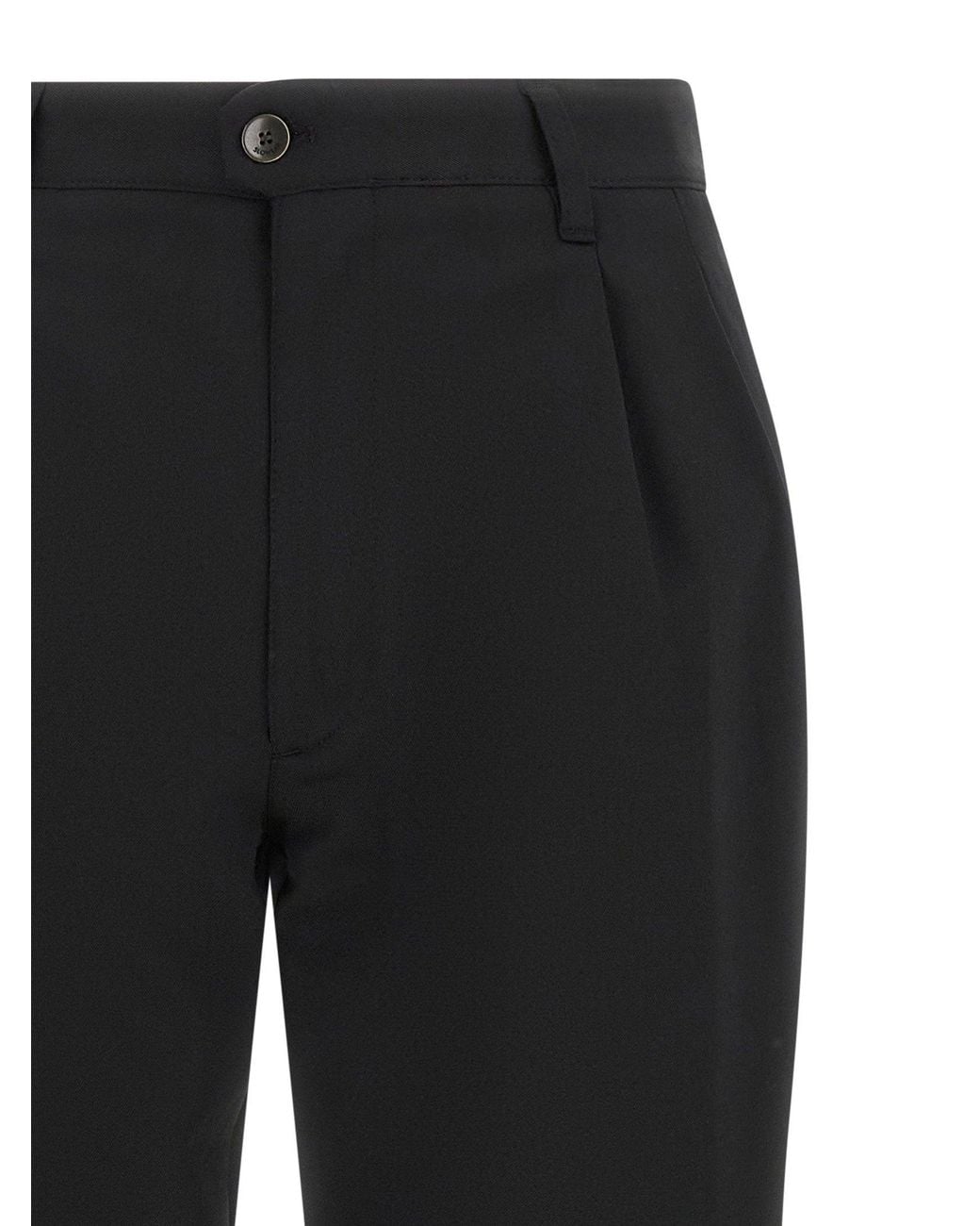 Incotex Black Pleated Wool Blend Trousers for men